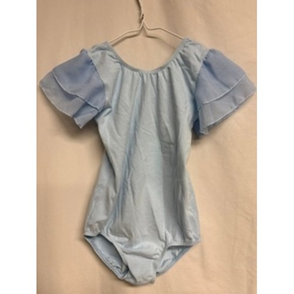 Girls Light Blue Flutter Sleeve Dance Leotard Ballet Gymnastics Size 10/12 150
